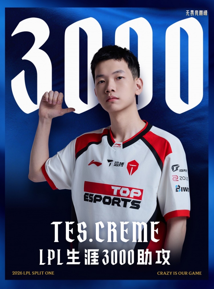 里程碑：Creme达成3000助攻成就 LPL第45位选手！